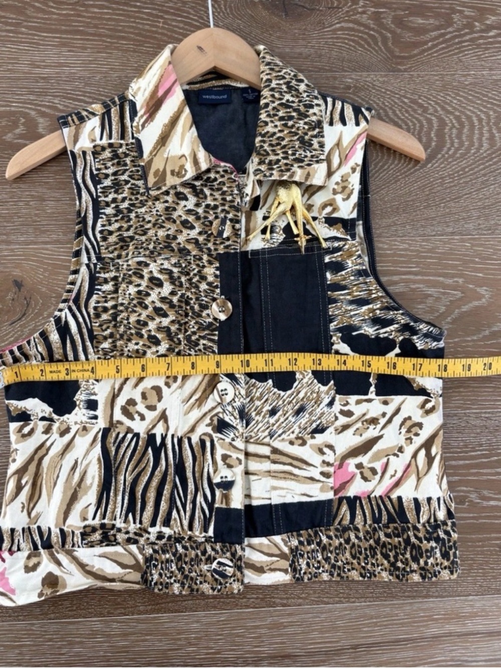 Vintage Westbound Animal Print Patchwork Vest Safari Giraffe Brooch Sz S - Picture 7 of 8